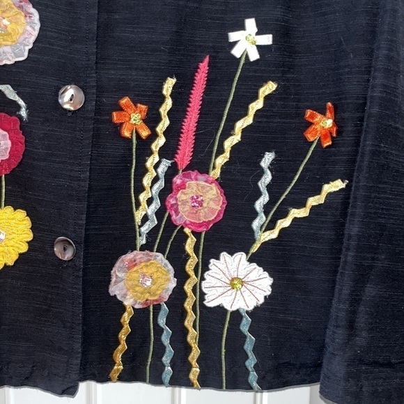 Vintage black floral wearable art blazer jacket sz XL boho hippie mixed media - Picture 4 of 9